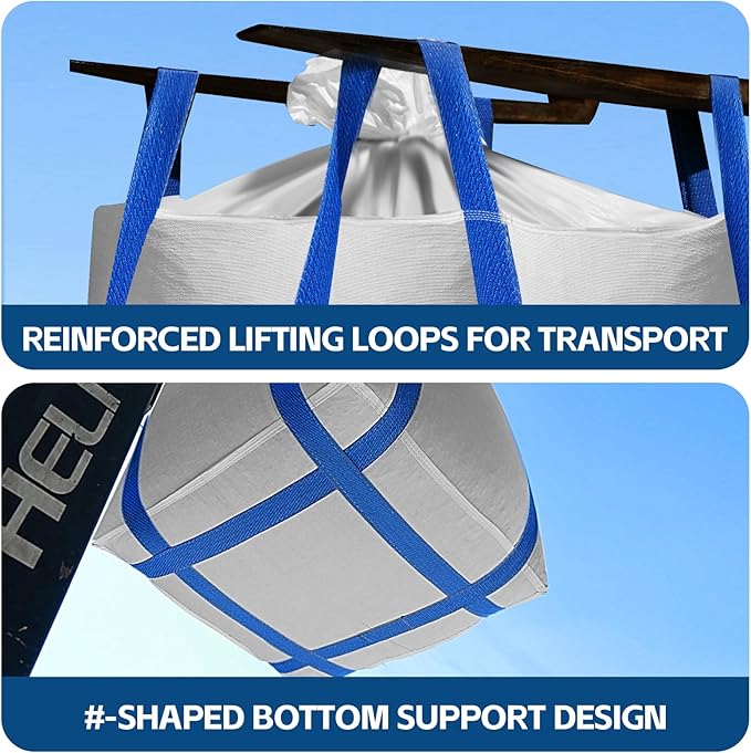 2 Packs FIBC Bulk Bags,Holds up to 4400 lbs Construction Bags Heavy Duty,210-Gallon Woven Polypropylene Dumpster Bag for Industry Agriculture and Construction,Sealable Top