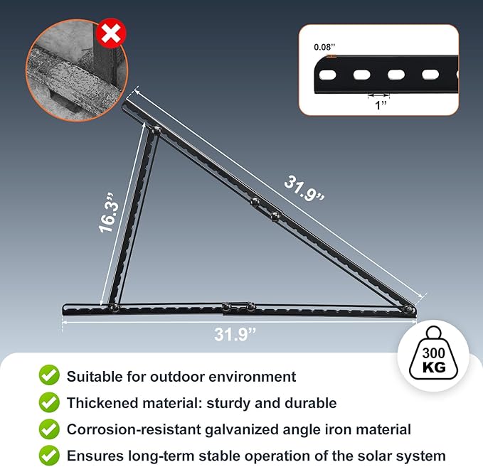 Solar Panel Mount, Upgraded 32" Adjustable Stand with Foldable Tilt Legs Solar Ground Mount for 50-100 Watt Portable Solar Panel for RV, Roof, Boat, and Off-Grid, Black