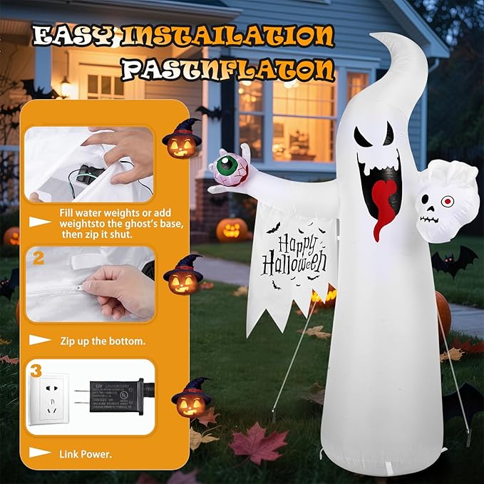 Halloween Inflatable Ghost Decoration, LED Color Changing Lights, Outdoor Yard Decor with Wings (8FT Casper The Ghost)