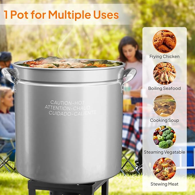 ROVSUN 102QT Stainless Steel Seafood Boil Pot With Strainer Basket, Lid & Hook, Versatile Stock for Crab, Lobster, Shrimp Boiling, Heavy-Duty Turkey Fryer for Outdoor Cooking & Gatherings