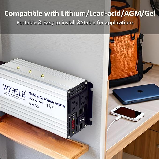 WZRELB 1200W Power Inverter 24V DC to 110V 120V AC,2400W Peak Modified Sine Wave Car Inverter with LED Display,Dual AC Outlets,Soft Starter,Off-Grid Power Converter with High Efficiency up to 90%