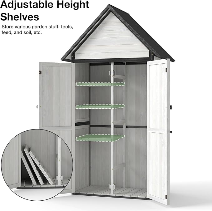 Outdoor Storage Shed with Strongest Metal Frame, Storage Cabinet with Floor, Weatherproof Tool Shed with Adjustable Shelfs, Lockable Metal Garden Shed Steel for Backyard Patio (Off-White)