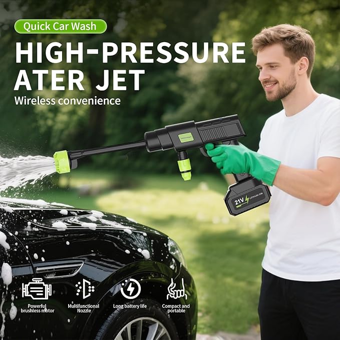 Cordless Pressure Washer Battery Powered, 10 Speed Adjustment, 990PSI Portable Power Washer, with 6-in-1 Nozzle, 16.4FT High-Elastic Hose, 21V Battery&Charger for Home, Car, Garden, Patio, Floor