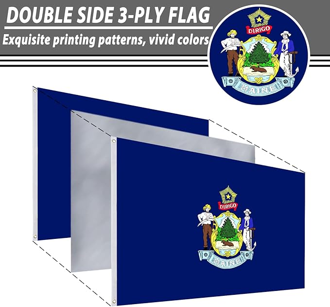 FLAGWIN Maine Flag 3x5 FT - 3 Ply Double Sided Polyester Maine State Flag with Brass Grommets - Vivid Color and Fade Proof State of Maine Flags 3x5 Outdoor