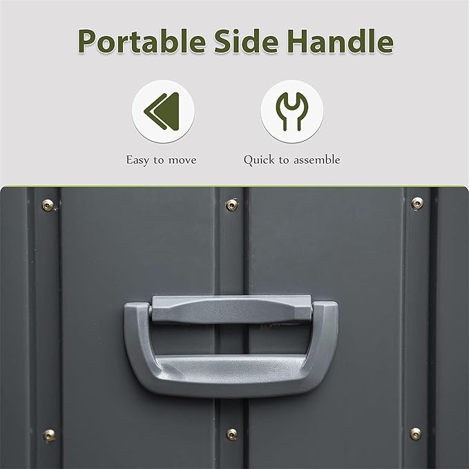 100 Gallon Outdoor Deck Box Lockable Metal Indoor Outdoor Storage Container with Side Handle, Waterproof Storage Box with Rolling Castors for Patio Garden Tools, Pools Equipment, Cushions, Gray