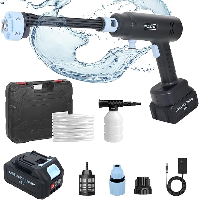 Cordless Pressure Washer Battery Powered ; 1200 PSI Battery Operated Pressure Washer with 2 1500mAh Battery&10 Meter Hose& 6-in-1 Nozzle; for Watering, Car Washing, Yard Cleaning