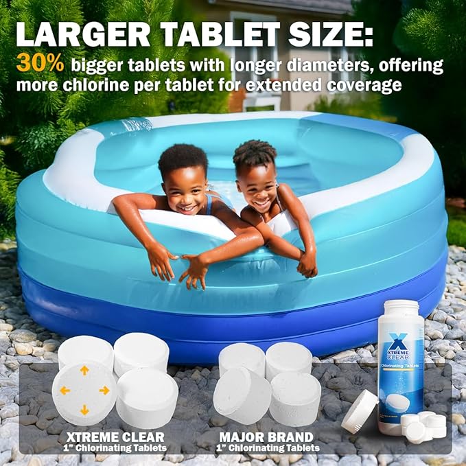XtremeClear 1.5 Pounds Chlorine Tablets for Swimming Pools, Spa, Hot Tub, Long-Lasting Stabilized 1" Chlorinating Tablets Chemicals, Small Pool