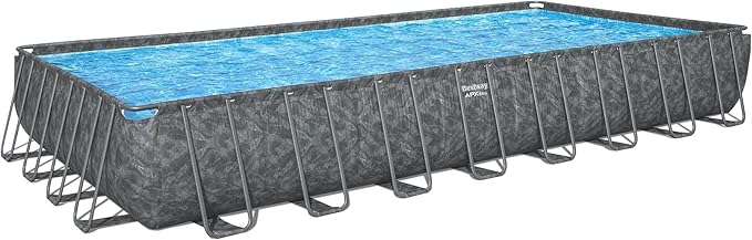 Bestway APX 365 Rectangular Swimming Pool Above Ground Outdoor Backyard Framed Pool Set with Sand Filter Pump, Ladder, and Cover, 31'4" x 16' x 52"