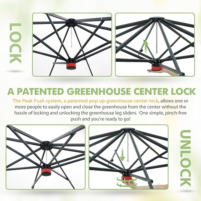 EAGLE PEAK 8x8 Portable Pop Up Greenhouse, Patented Center Lock Easy One Person Setup, Walk-in Outdoor Greenhouse with Gable Roof, Weight Bags, Zippered Doors & Windows, Green