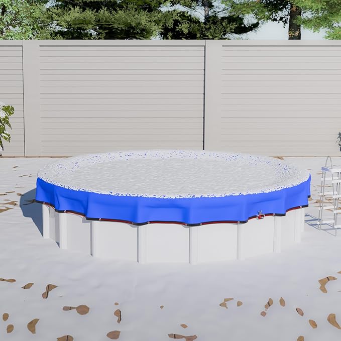 [Upgrade] 18ft/21ft/24ft Pool Cover for Above Ground Pools, 21 Feet Winter Round Swimming Pool Cover with 4 Foot Overlap Extra Thick 500D Cable & Heavy-Duty Winch 21 Foot Round Pool Covers