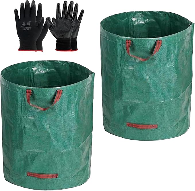 2 PCS 72 Gallon Yard Waste Bags, Reusable Lawn and Leaf Bags Heavy Duty Garden Bags with 2 Pair Gloves for Clean Up Outdoor Debris Leaves Grass Clippings
