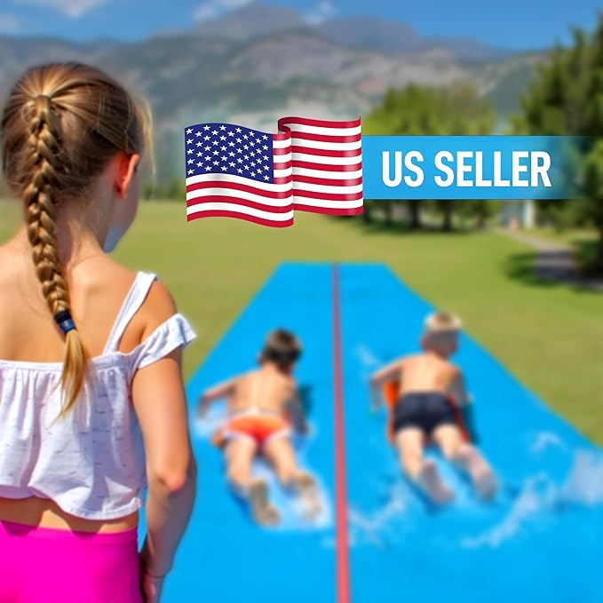 JAMBO 40FT Mega Slip Splash and Slide with 2 Bodyboards | Water Slide Waterslide Backyard Outdoor Water Toys for Kids with Sprinklers | Outdoor Splash Mat Splash Pad, Double Lane Summer Toy