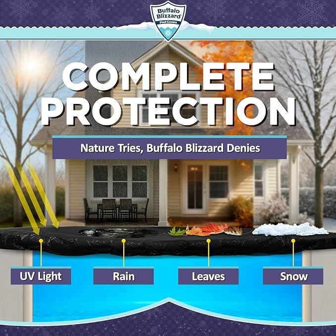 Buffalo Blizzard Deluxe Winter Cover for 18 ft x 40 ft Rectangle Inground or Above Ground Swimming Pools | Blue/Black Reversible | 5-Foot Additional Material