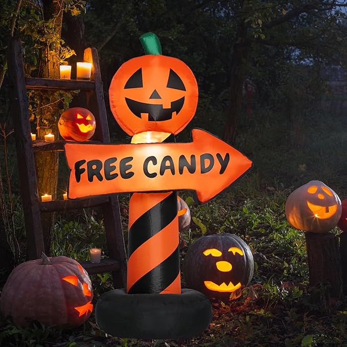 Halloween Inflatable Decoration Sign 4 FT Halloween Inflatables Outdoor Blow up Outdoor Halloween Inflatables Decorations with LED Light Built-in for Holiday Party Yard Decor