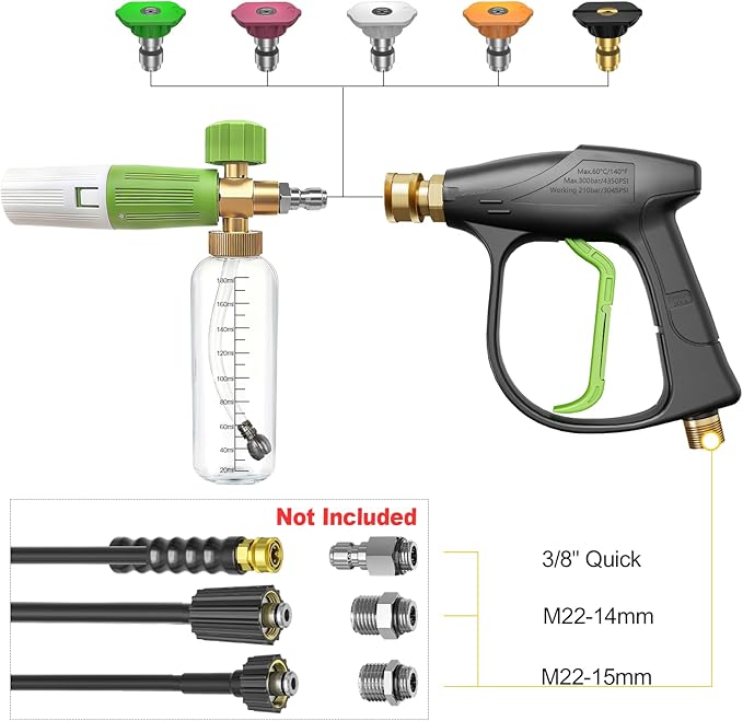 4350 PSI Pressure Washer Gun with Foam Cannon Kit, Foam Cannon no Need Water with 5pcs Nozzle Tips, 1/4'' Quick Connector, Compatible with Gas Pressure Washers & Electric Power Washers