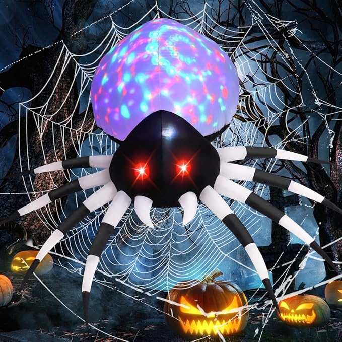 GOOSH 6 FT Height Halloween Inflatables Outdoor Spider with Magic Light, Blow Up Yard Decoration with LED Lights Built-in for Holiday/Party/Yard/Garden
