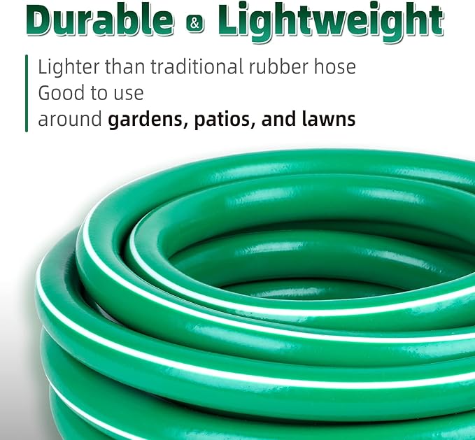Worth Long Lead-in Green Garden Hose 5/8 in. x 100 ft. -Kink Free, No Leaking, Male/Female Fittings -Heavy Duty Durable Flexible Lightweight Water Pipe -Brass Aluminum Ends for Household & Yard Use