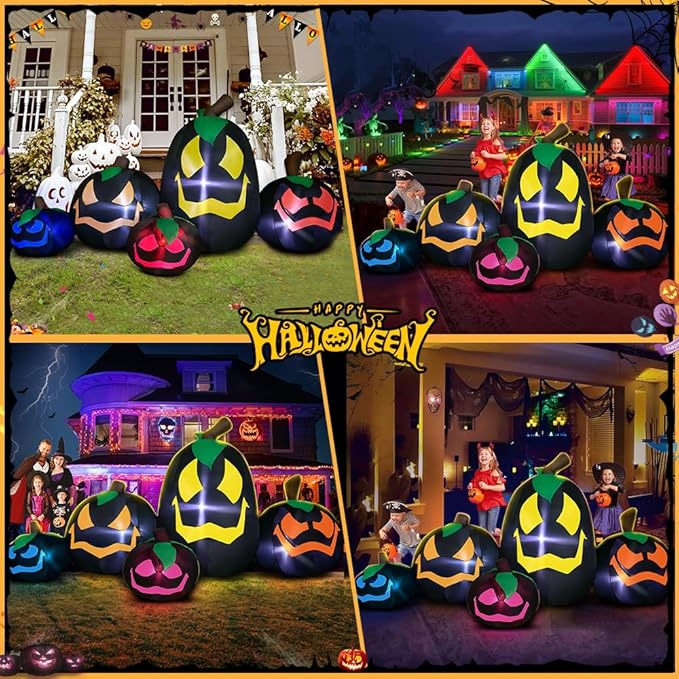 9FT Halloween Inflatables Decoration Outdoor, Pumpkin Inflatable Outdoor Decoration with LED Light, Halloween Inflatables Outdoor Decorations Blow up Pumpkin for Holiday Party Lawn Yard Garden Décor