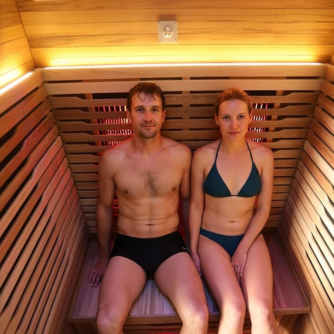 Outdoor Infrared Sauna 2 Person,Luxury Waterproof Red Cedar Sauna, All-in-One, No Setup, No Assembly, 6 Heating Panels, Light Strip, 1950W 120V app Control, Plug & Play Home Spa(0-149℉)