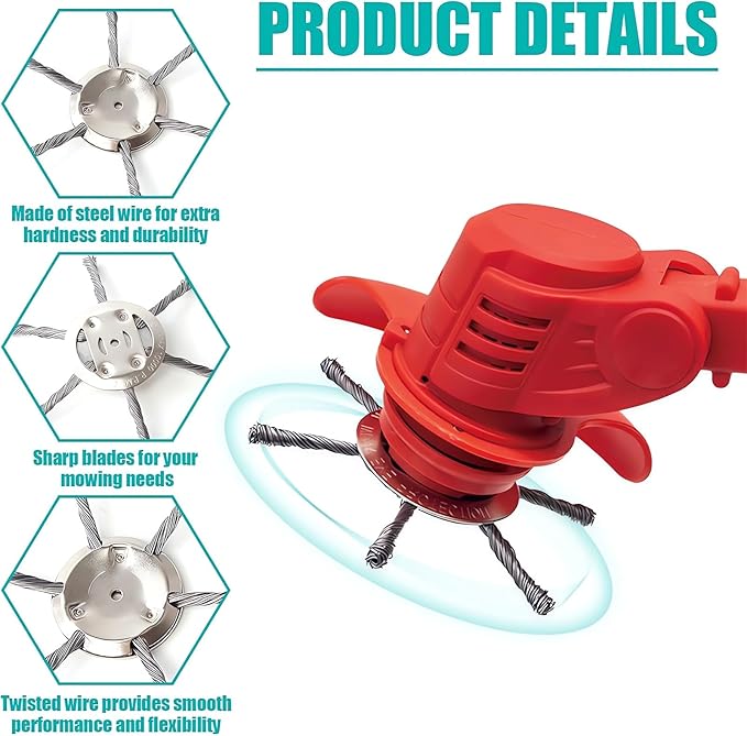 6 Inch Steel Wire Rotary Heavy Duty Weed Brush Cutter Wheel Grass String Trimmer Blades Head Universal Metal Wire Weed Eater Trimming Head Replacement Weed Wacker Weedeater Attachments (3 heads - 6in)