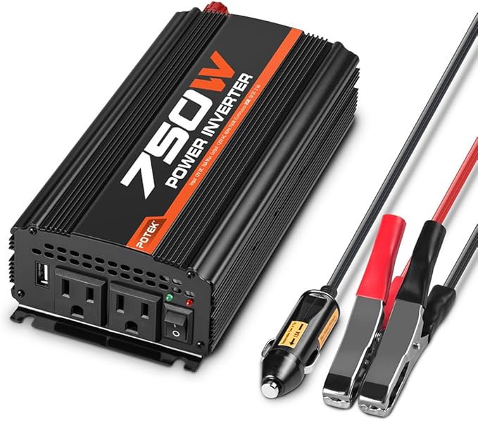 POTEK 750W Car Power Inverter DC 12 V to AC 110V Dual AC Charging Ports / 2A USB Ports for Laptop, Smart Phone