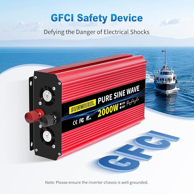 SUNWHEEL 2000W Pure Sine Wave Inverter, 12V DC to 110V/120V AC Power Inverter for RV、Microwave、Off Grid、Truck、Refrigerator、Air Conditioner with 2 AC outlets and LCD Display