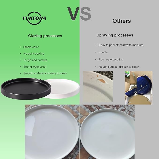 2 Pack Ceramic Plant Saucer Pot Tray 8 Inch, Planter Saucers 4 5 6 7 8 9 10 11 12 Inch for Indoors Outdoor, Durable Sturdy Flower Drainage Tray for Glazed Pots Base (8.5 Inch White)