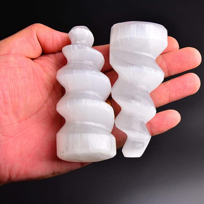 JIC Gem 4 pcs Selenite Tower Spiral Crystal Skyscraper 4" Tall White Healing Stones Home Decoration