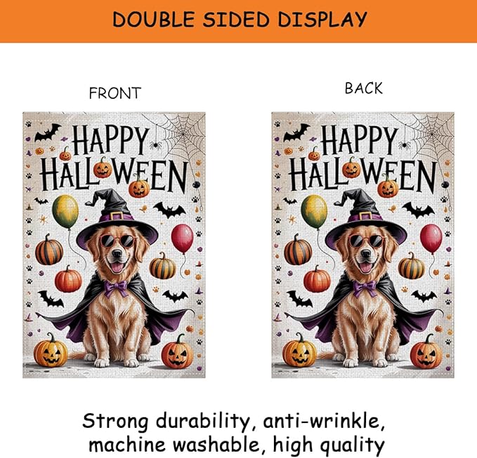 HTBIG Happy Halloween Garden Flag, Dog Pumpkin Halloween Decor, Yard Flags for Outside 12x18 inch, Outside Yard for Home Decorations