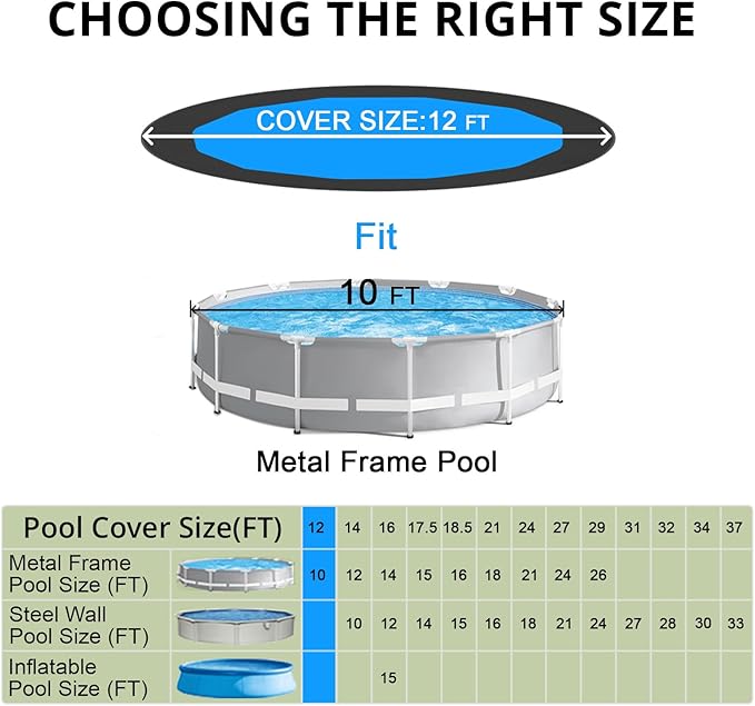 QH.HOME 10Ft Round Pool Cover with Fast Tightening Patented Ratchet, Solar Pool Cover for Above Ground Pools, One-Piece Tear Resistant Swimming Pool Cover Protector with Upgraded Ultimate Windproof