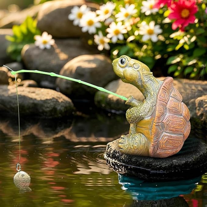 Banax Charming Resin Turtle Fishing Statue, Statue Cute Handmade Turtles Figurine Decor for Outdoor Garden, Patio, and Pond Decor, Ideal Gift Turtle Decor