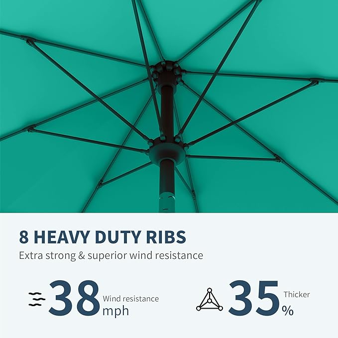 PatioKingdom Auto-Tilt 9FT Patio Umbrella Outdoor with 8 Sturdy Fiberglass Ribs,Market Table Umbrella for Pool,Backyard,Deck and Garden