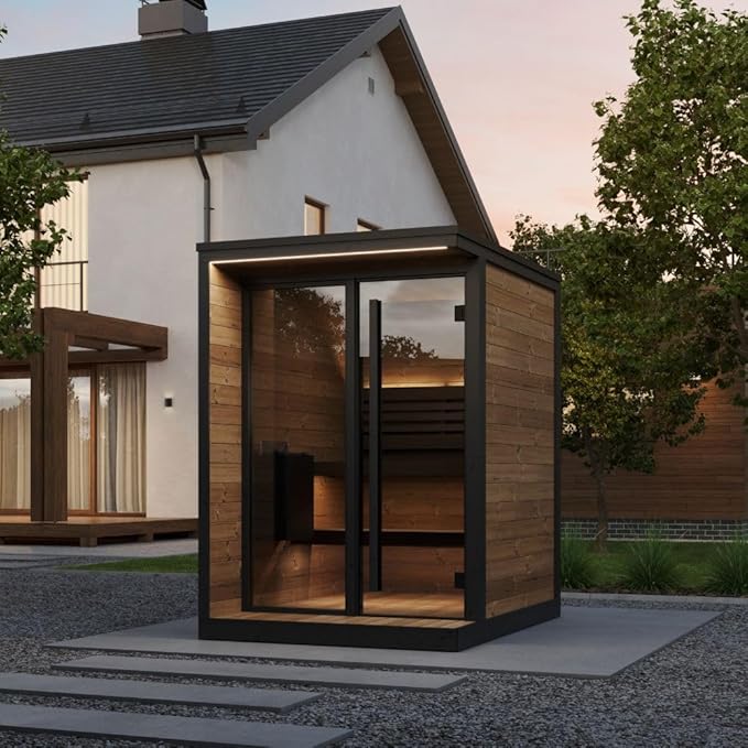 GL4 Outdoor Sauna Kit, Garden Luxury-Series Outdoor DIY Sauna Kit, Thermo-Spruce, up to 4 Persons Bundles (Sauna Heater and Sauna Stones Included) (Harvia Spirit SP60E - WiFi Xenio)