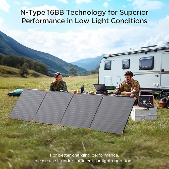 N-Type 16BB 450W Portable Solar Panel,RV Essentials,38V Foldable Solar Charger for Power Station, 25% High Efficiency IP68 Waterproof 4 Reinforced Kickstands for Camping RV Blackout