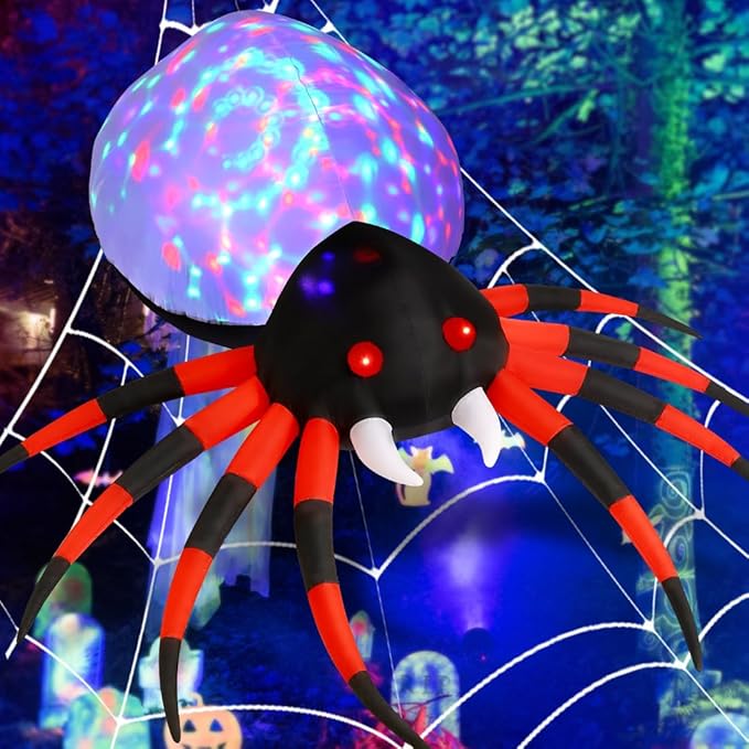 GOOSH Halloween Inflatable Spider Outdoor Decoration with Magic Light, Blow Up Yard Inflatables Holiday Inflatables for Outdoor Yard Garden Lawn Decor (4 FT Red)