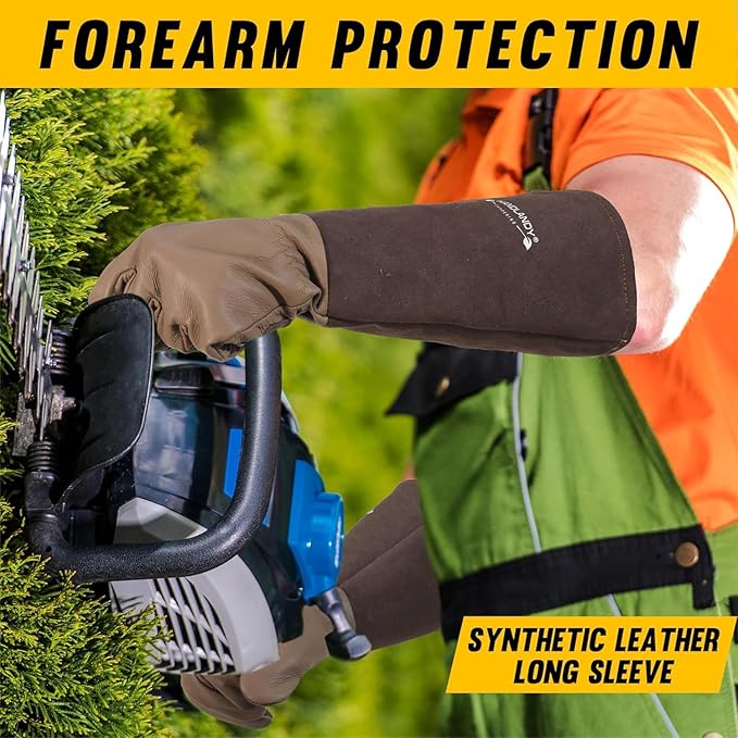 Rose Pruning Gloves for Men & Women, Long Thorn Proof Gardening Gloves, Breathable Pigskin Leather Gauntlet, Best Garden Gifts & Tools for Gardener (Coffee Colour, L)