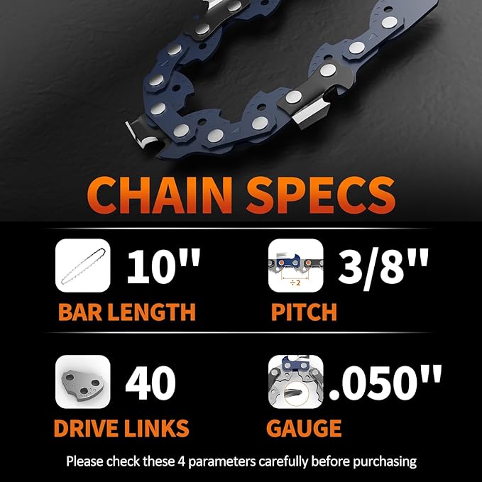 3Pcs 10 Inch Chainsaw Chain, 3/8" LP Pitch .050" Gauge 40 Drive Links,Replacement Chains for Portable Mini Chainsaw, Guide Saw Chain for Chainsaws (10"-40DL-3/8"LP .050"-3pcs)