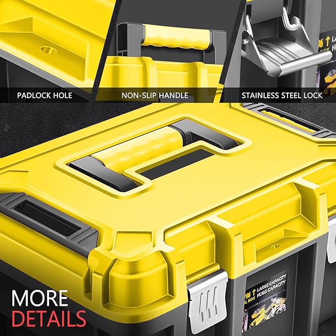 ‎DNA MOTORING 2pcs Tool Boxes Set - Lockable Organizer Storage Portable Toolbox with Removable Tray for Workshop Garage & Household, Large Capacity, TOOLS-00310-YL