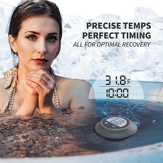 Silicone Cover Ice Bath Thermometer with Timer, Waterproof Floating Water Thermometer for Cold Plunge, Works with Ice Bath Tub Hot Tub Accurate Recovery(Gray)