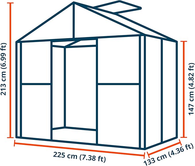 Greenhouse Topas 2 Aluminum Frame 7.4 x 4.4 ft Approx. 8 mm Polycarbonate Panels - with Bonus Base Frame and Automatic Vent Opener