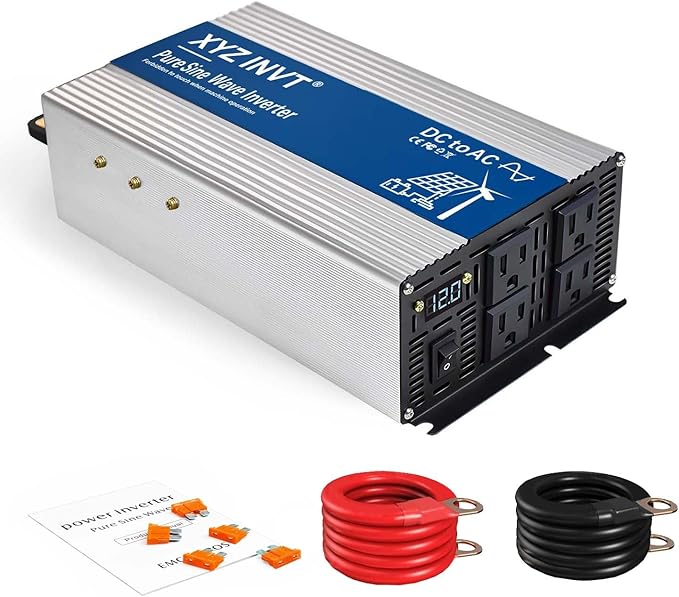 1800W Pure Sine Wave Inverter DC 12V to AC 120V, 3600W Peak Power with LED Display, Power Converter for Car, Truck, Solar, Home & Rechargeable Devices