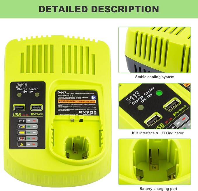 ARyee 2Pack 6.0Ah 18Volt Replacement for Ryobi 18V Lithium Battery ONE+ Plus P108 P102 P103 P104 P105 P107 P109 P122 RB18L50 PBP005 Cordless Power Tools with P117 Battery Charger for Ryobi