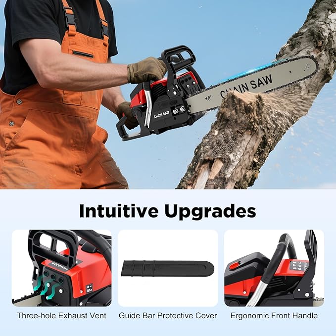Gas Chainsaw, 2Stroke/4Stroke Gasoline Chainsaw Power Chain Saws Handheld Cordless Petrol Chainsaws For Wood Cutting Forest Felling Tree Pruning Shrub Pruning (2Stroke 18In 2200W 58CC)