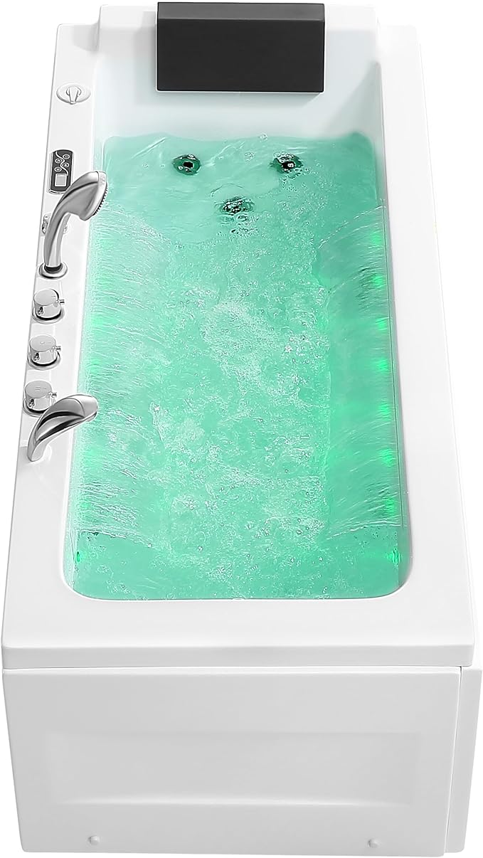 67 in Whirlpool Bathtub,Empava Jetted Tub with Heater,Hydro Massage Bathtub with 9 Water Jets+8 Air Jets,SPA Bathtub with Waterfall,Whirlpool Tub with Light,LED Control Panel