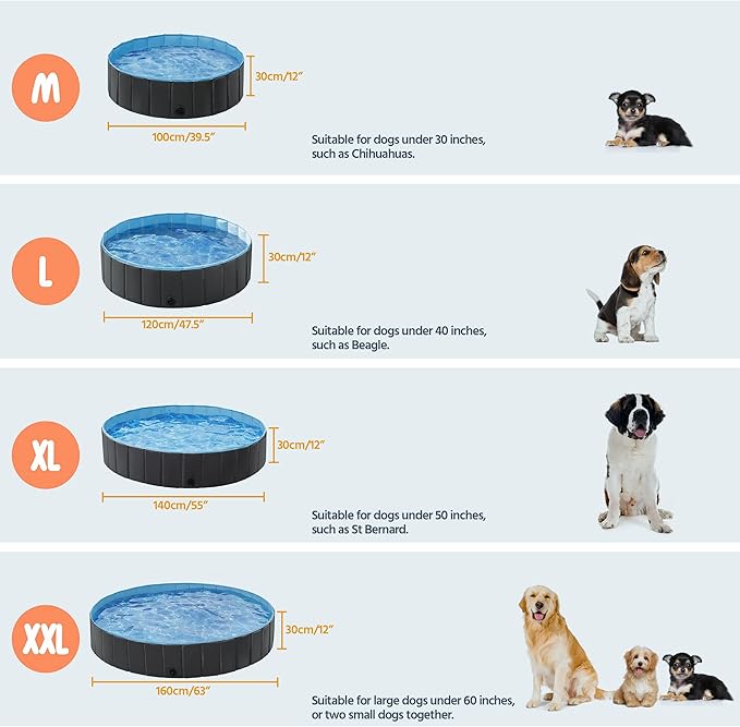 Yaheetech Foldable Dog Pool Collapsible Hard Plastic Dog Swimming Pool Portable Pet Pools Doggie Wading Pool Bath Tub for Puppy Small Medium Large Dogs, 47 x 12 Inches Black