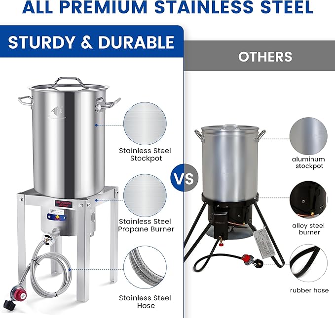 ARC 32QT Turkey Fryer Stainless Steel Stock Pot & Stainless Steel Propane Burner Outdoor Deep Fryer, Crawfish Boiler with Basket