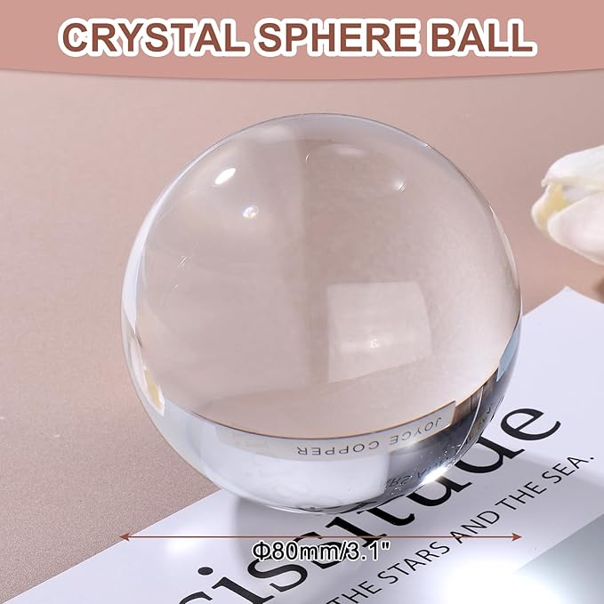 uxcell 80mm/3.1" Crystal Sphere Ball Glass Solid Decorative Sphere Crystal Ball Prop Ornament for Feng Shui Divination Fortune Telling Tabletop Fountain Decoration, Clear