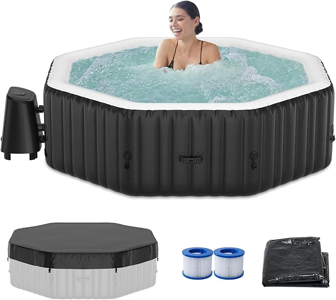 LILYPELLE Inflatable Hot Tub 4-6 Person, Octagonal Portable Hot Tub with 130 Bubble Jets, Large Outdoor Spa Bathtub Set Included Heater Pump, Filter and Insulated Cover, 77" X 77" X 25"