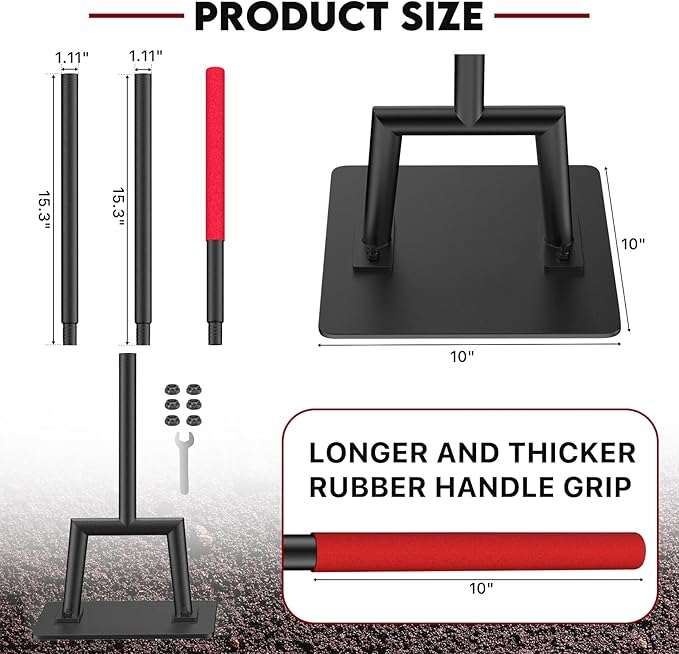 BreeRainz Steel Tamper Tool 10"x10" with 57 Inch Handle and 10 Inch Rubber Grip, Heavy Duty Gardening Hand Tools for Earth Soil Asphalt, Gravel and Dirt Compaction Levelling Paver Tool Trash Compactor