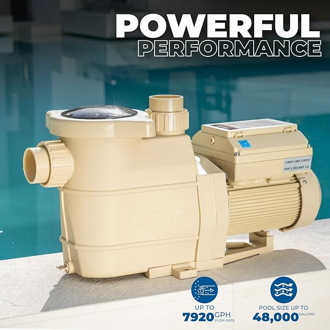 XtremepowerUS 2HP Pool Pump, Variable Speed Inground/Aboveground, Filter Energy Star Certified, 1-1/2” & 2” Pipe Adapters